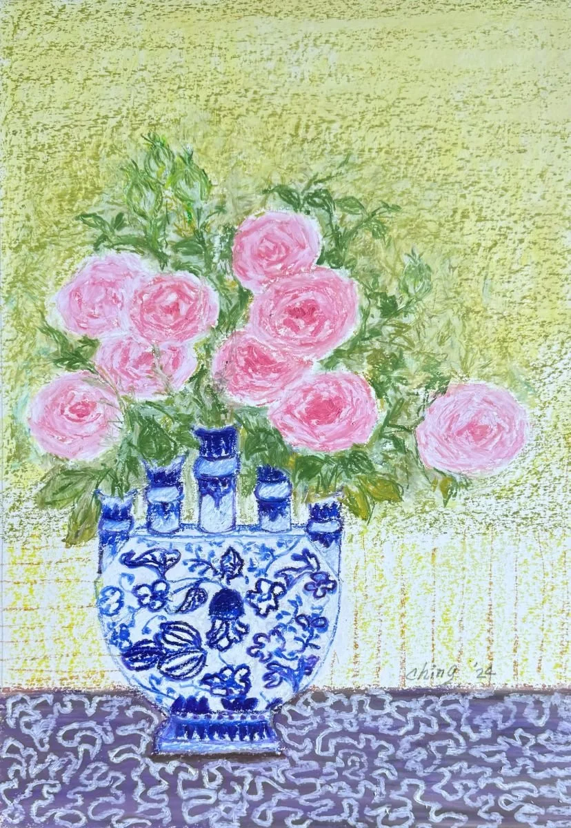 藍白間的嫣然
油性粉彩， 31x40 cm

Elegance in Delf Blue
oil pastel, 12x16 in

#2024