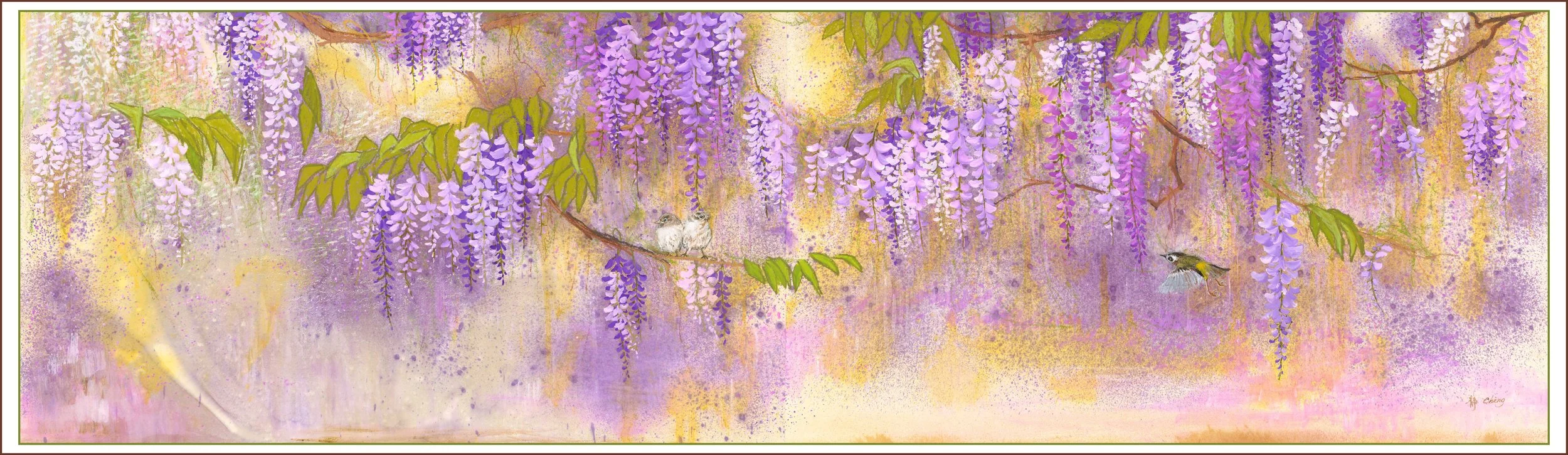 春潮,
複合媒材，186x55公分

Wisteria Veil,
Acrylic on canvas, 75.6x21.7 inch

#2024