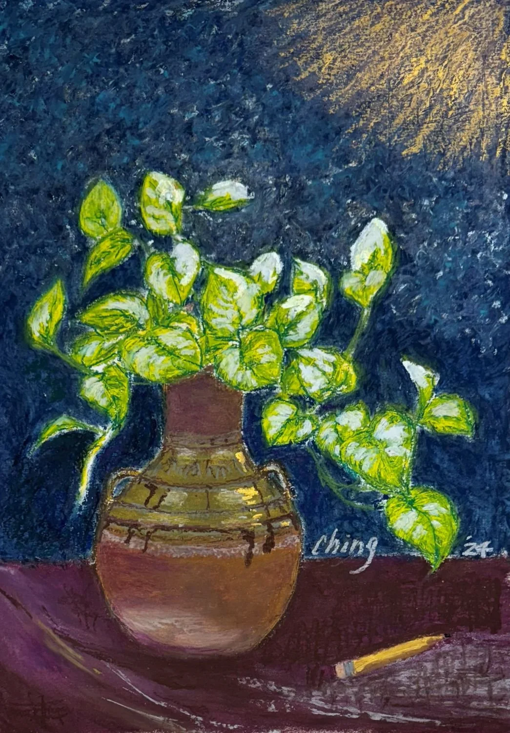 亮翅展飛
油性粉彩， 31x40 cm

An Old Pot
oil pastel, 12x16 in

#2024