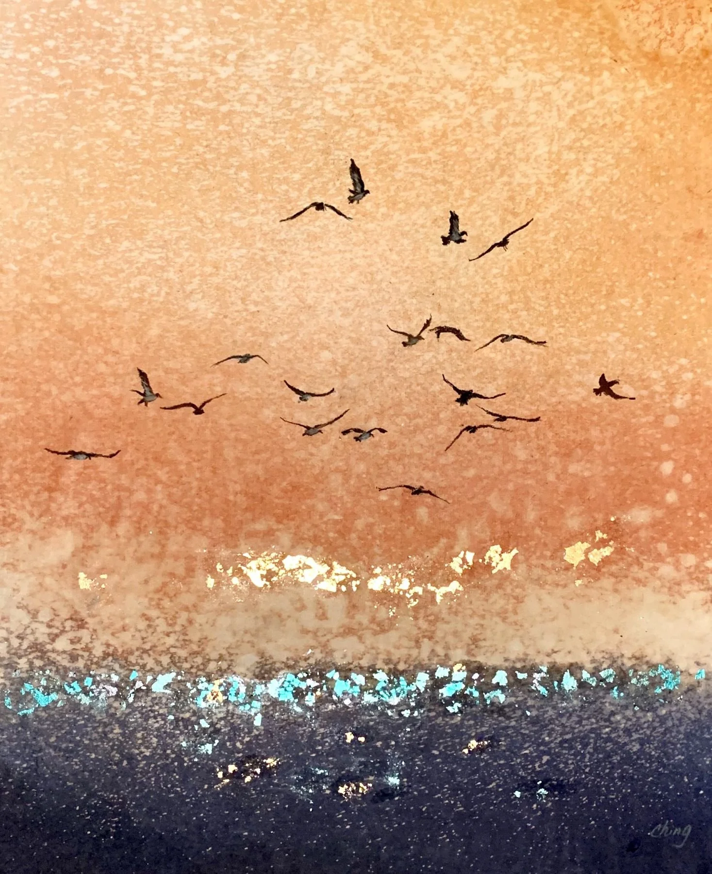 晨曦鳥飛喚大地
複合媒材/紙本，40x50公分

Early hunting
mixed media on paper,  16x20in

#2020