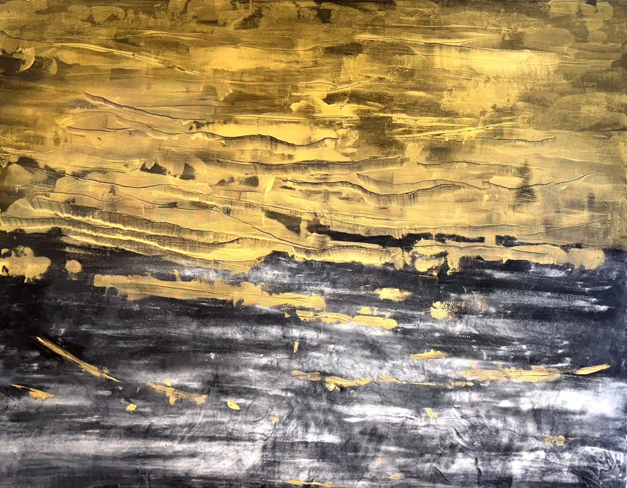 金輝燿海
亞克力/畫布， 111x91 公分

The Sea Aglow with Gold
acrylic on canvas, 46x36 in

#2025