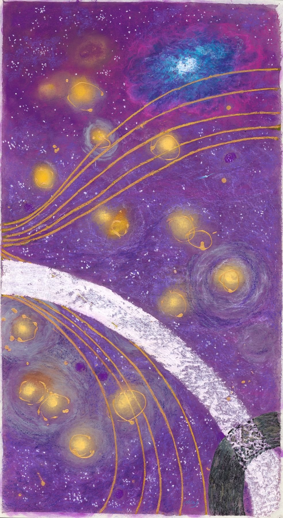 星渡,
色水，粉彩，亞克力/紙本，65x186公分

Starlit Passage,
Acrylic on canvas, 25.6x73.2 inch

#2024