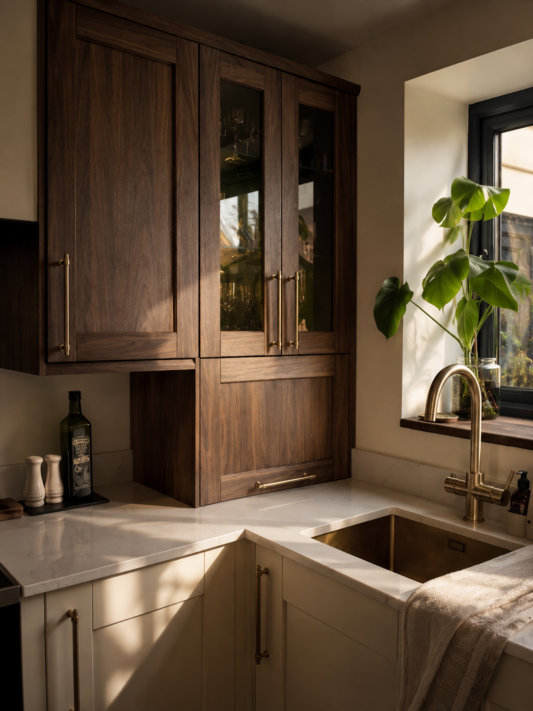 Cream and Walnut Kitchen with Sink