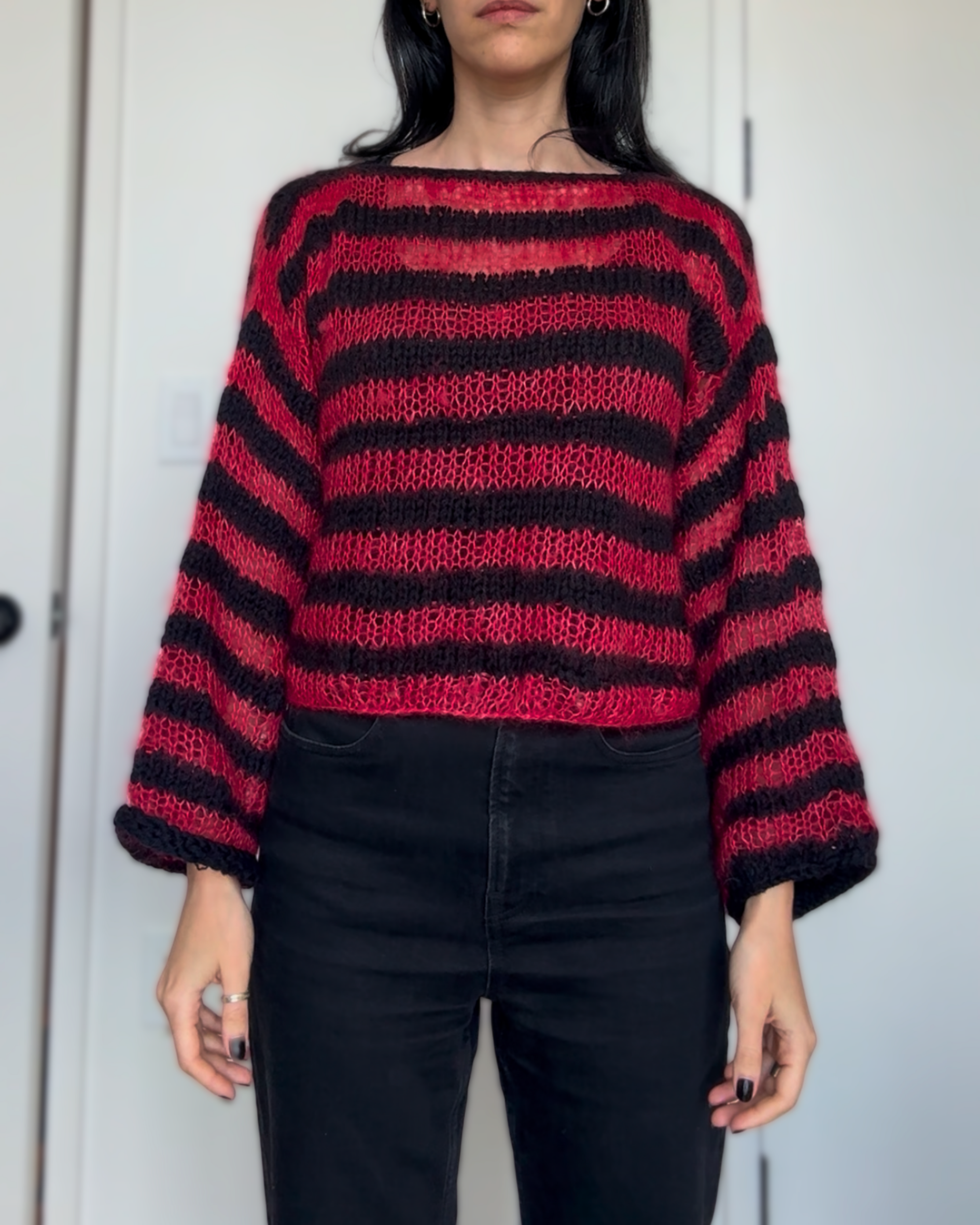 Red Mohair Stripe Sweater