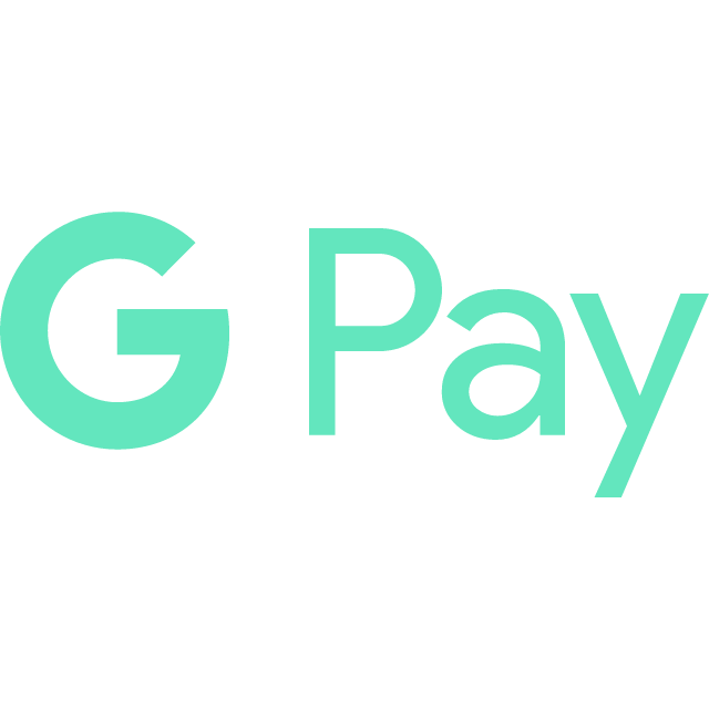 Google Pay logo with a stylized 'G' and the word 'Pay' in teal text on a black background.
