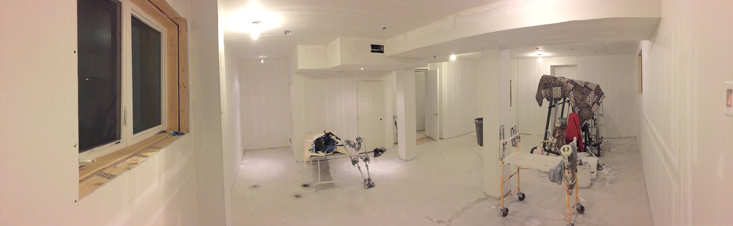 Basement drywall installation and finishing project completed in Etobicoke.