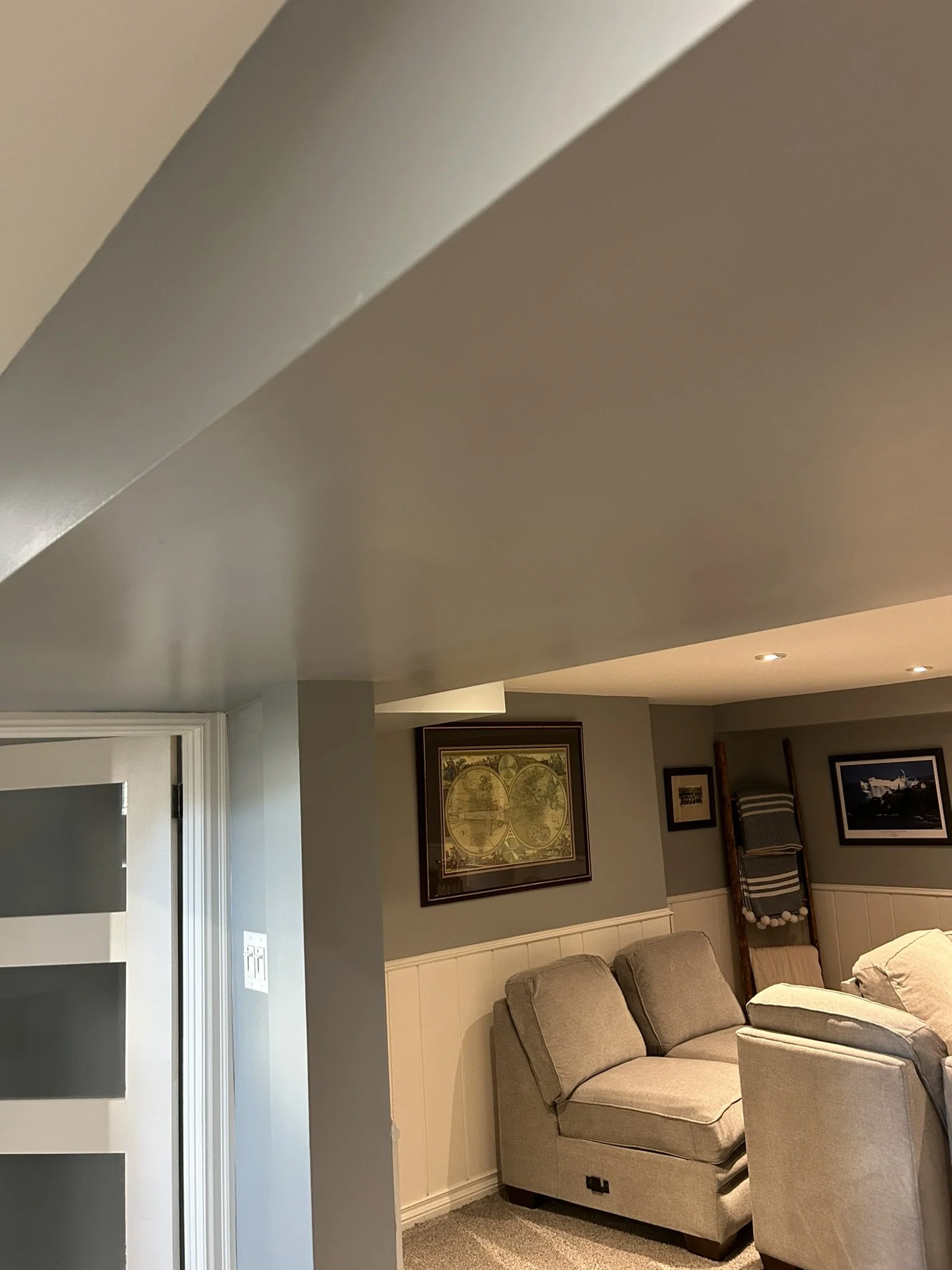 Ceiling after repair and paint matching in Etobicoke.