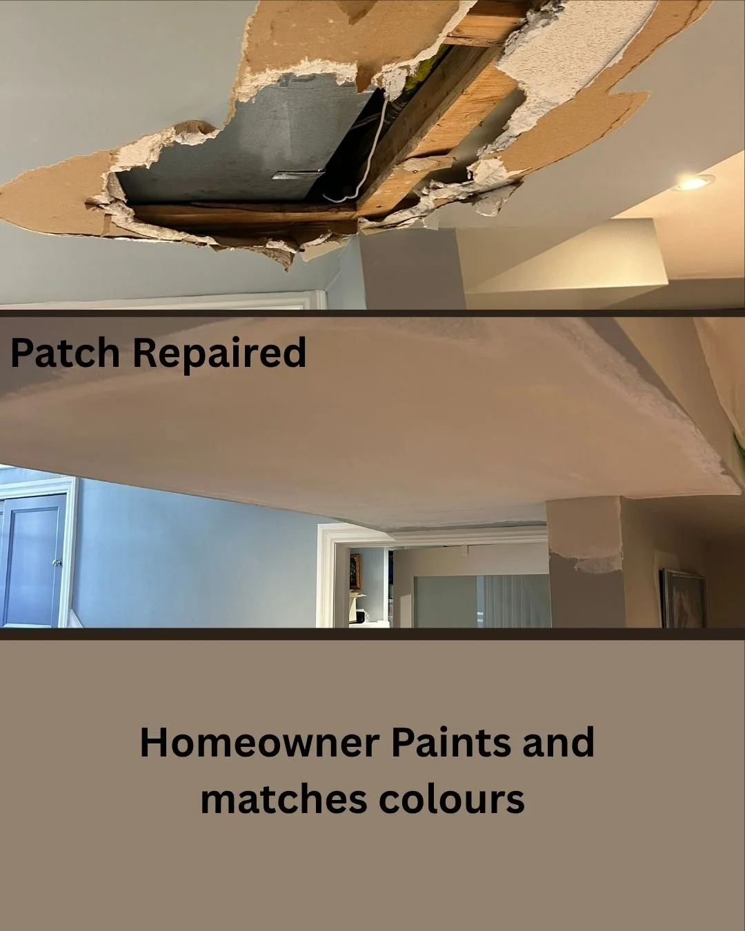 Drywall ceiling patch repair completed and ready for homeowner painting in Mississauga