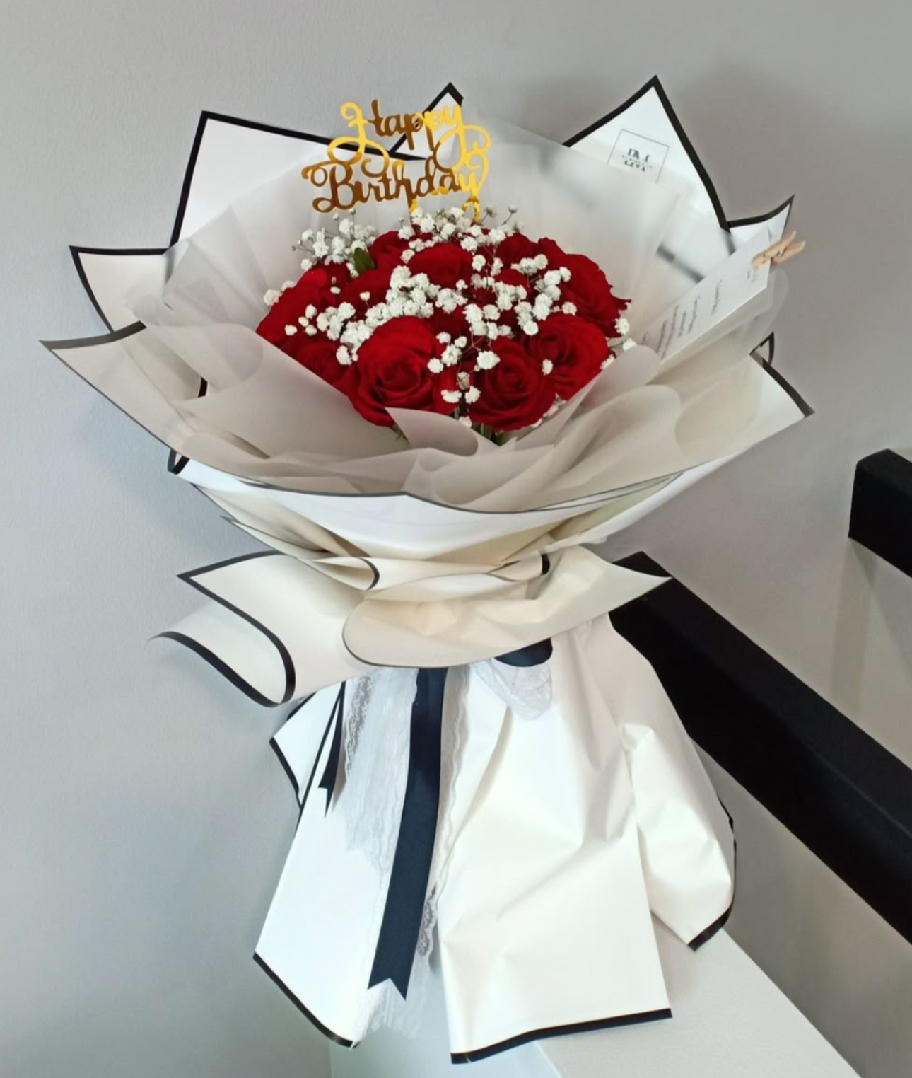 ARTIFICIAL Happy Birthday 11 Rose Topper Bouquet