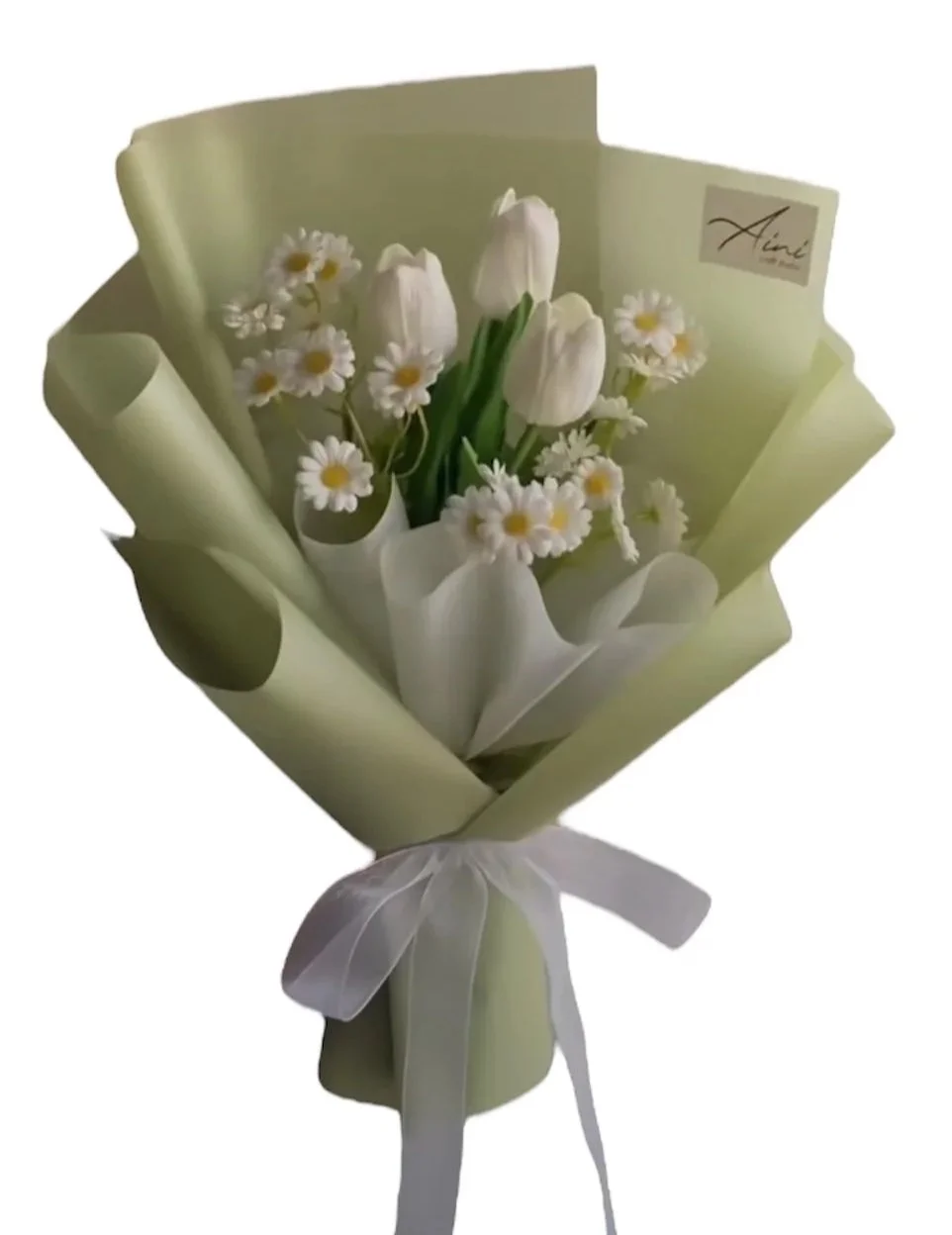ARTIFICIAL White Tulip and Daisy Bouquet