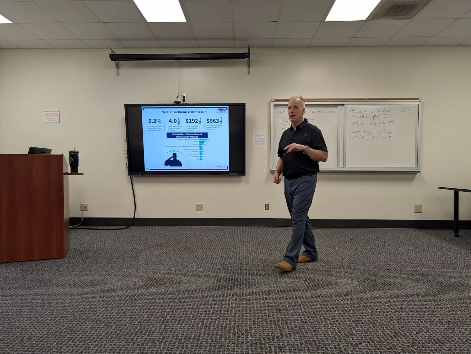 Brian Vinciguerra delivering Boots to Business seminar for SBA