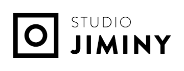 Logo de Studio Jiminy avec un symbole carré et un cercle à l'intérieur, texte 'STUDIO JIMINY'
