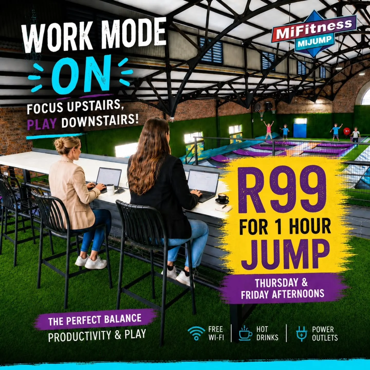 ✨ Moms, we see you, appreciate you &mdash; and we&rsquo;ve got you covered! 💜
Afternoon Office = Sorted ✔️

You work upstairs while the kids play downstairs. Everyone wins. 🙌💻🤸&zwj;♀️

@mijump_za @prisonbreakmarket

Catch up on emails, meetings, 
