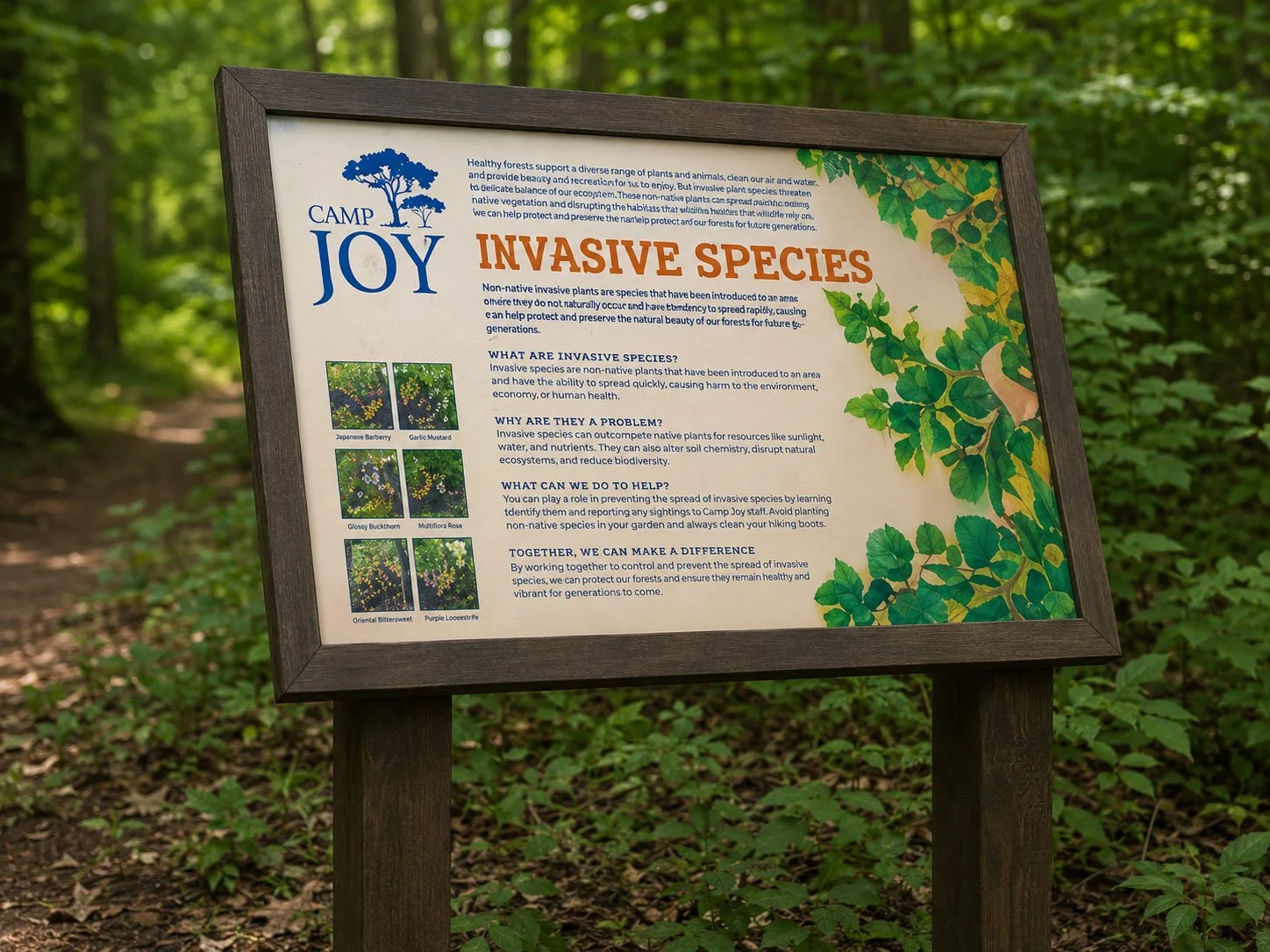 Outdoor signage for Camp Joy