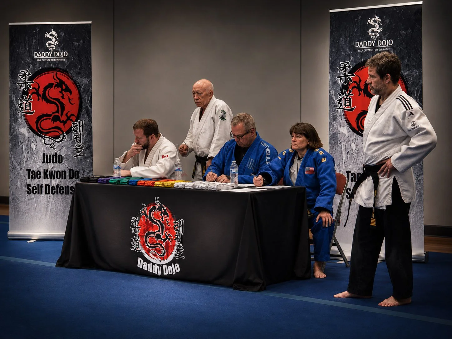 Table Drape and Banner Stands for DaddyDojo event