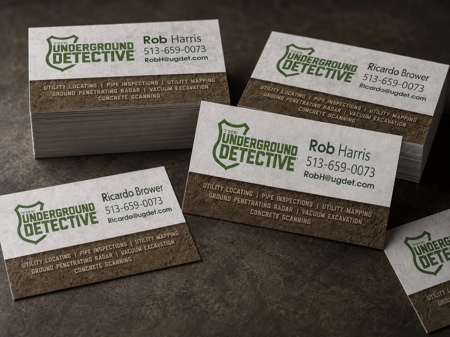 Stack of Underground Detective business cards