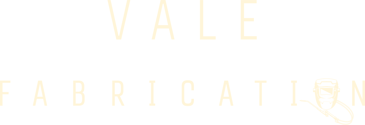 Text that says 'VALE' at the top, 'FABRICATION' below, along with a line drawing of a welding helmet and welding tool.
