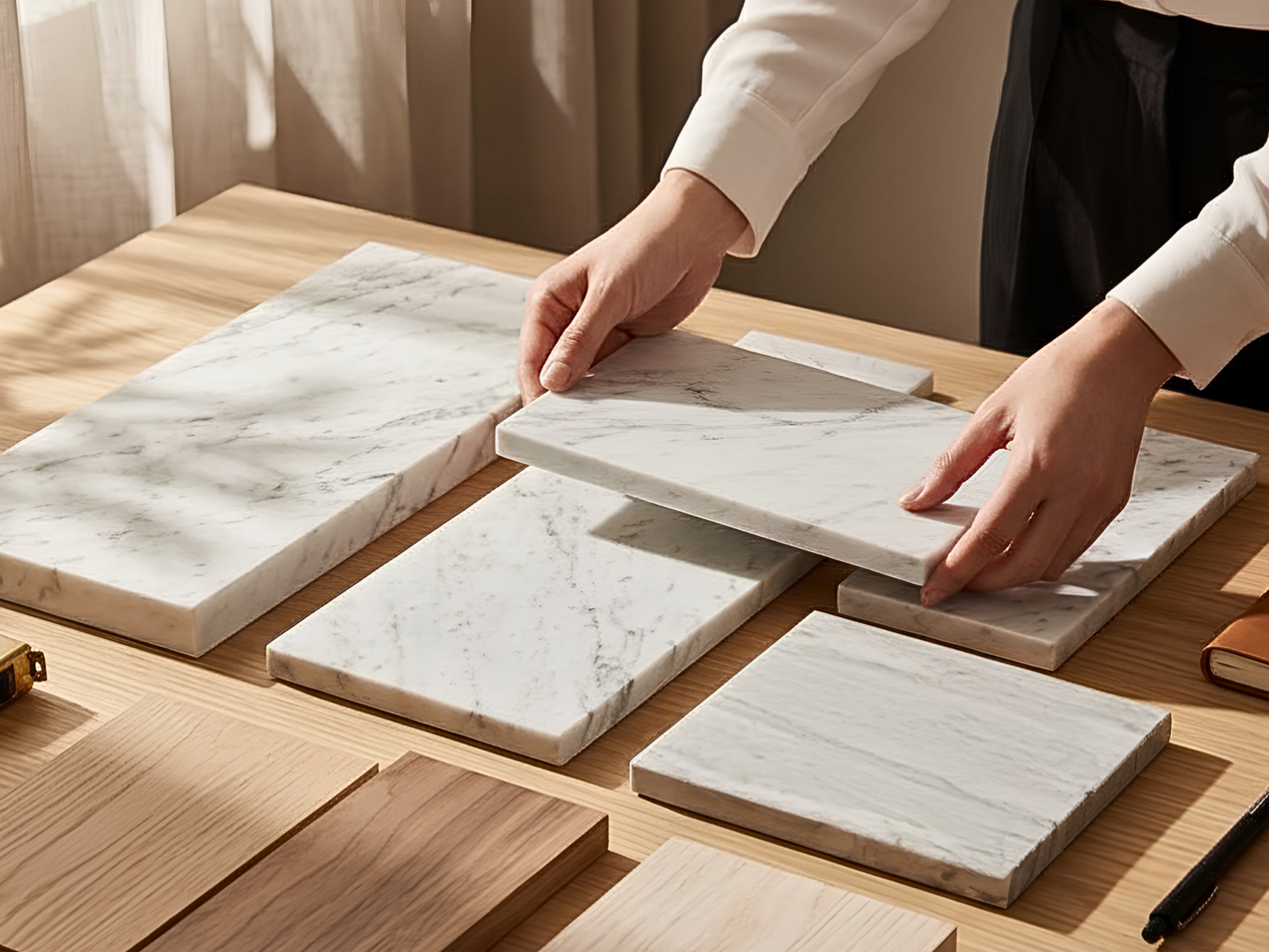Luxury material selection and marble tile layout for a bespoke residential project by FUDI DESIGN.