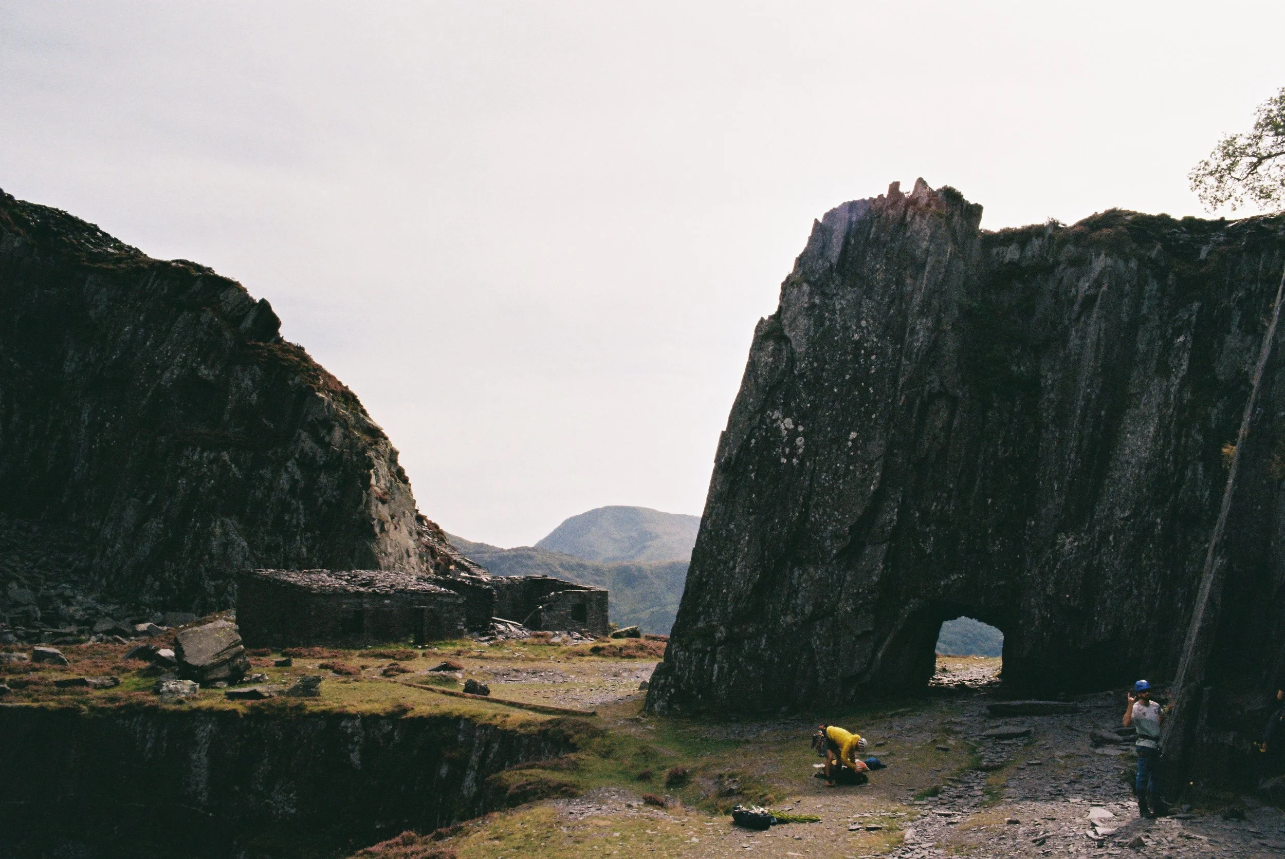 People rock climbing at dinorwig slate quarry in north wales