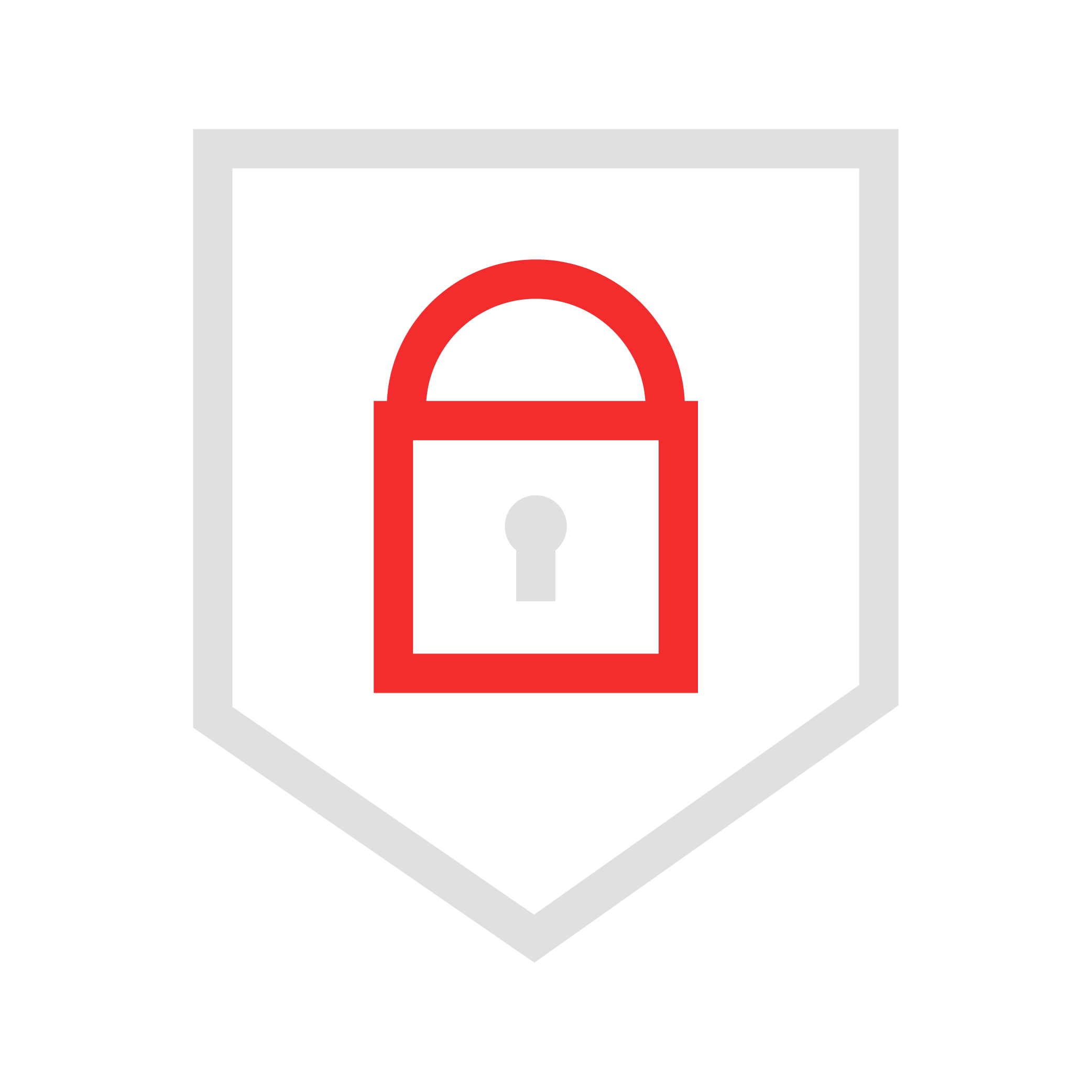 Shield emblem with a red padlock symbol in the center on a black background.