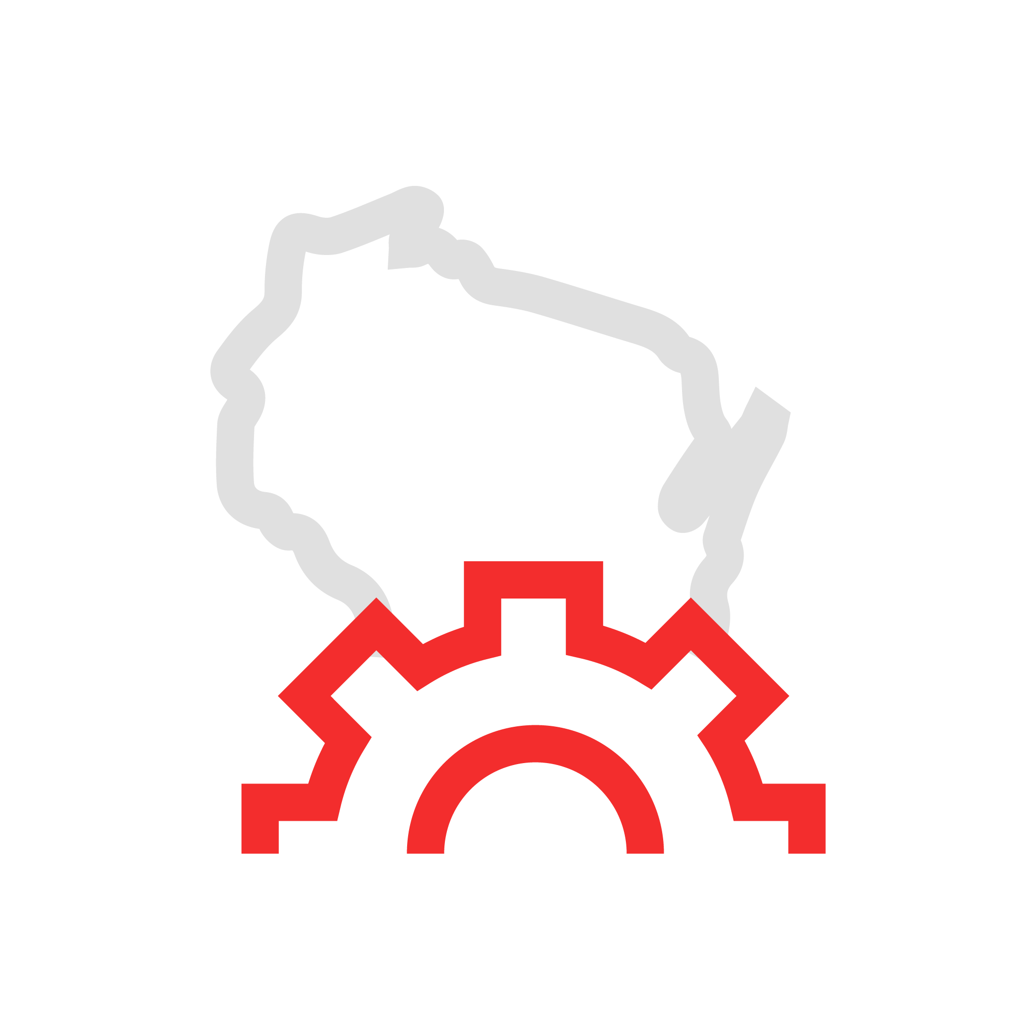 Outline map of Ohio with a red gear symbol and a gray steam rising from the gear.