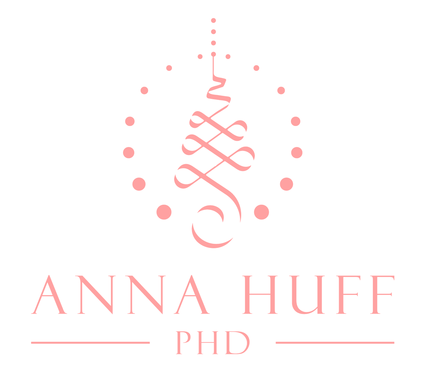Pink and black logo with a stylized Christmas tree and the text "Anna Huff PhD" below.