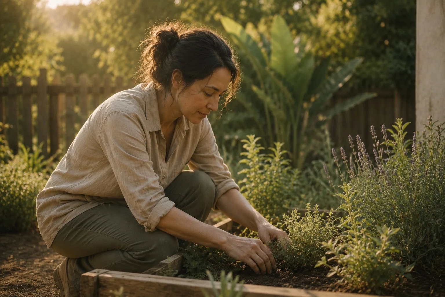 A person tending a garden with quiet attention, illustrating how an ordinary act can become spiritual practice