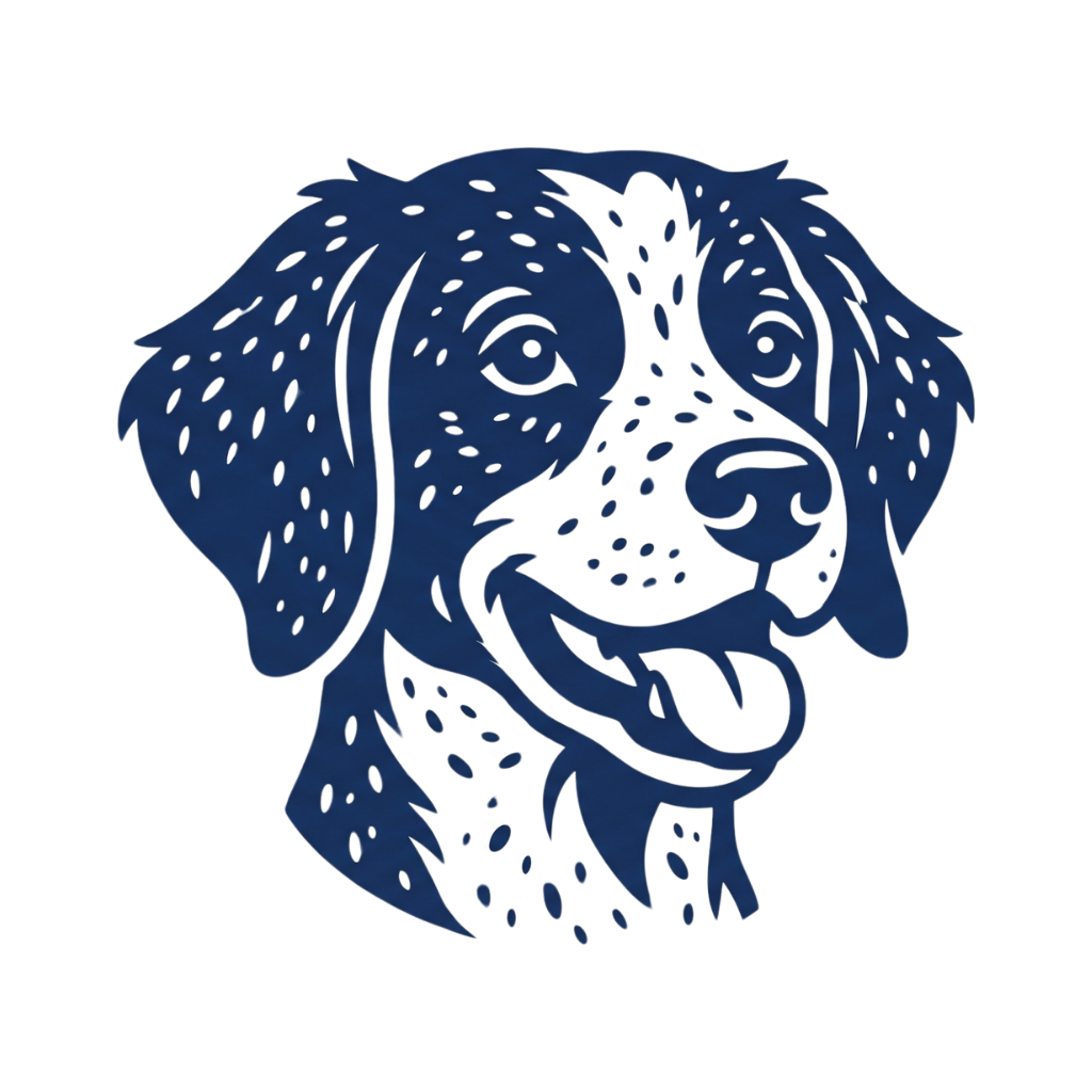 Outline of a dog's face with a happy expression, stylized in a line art design.