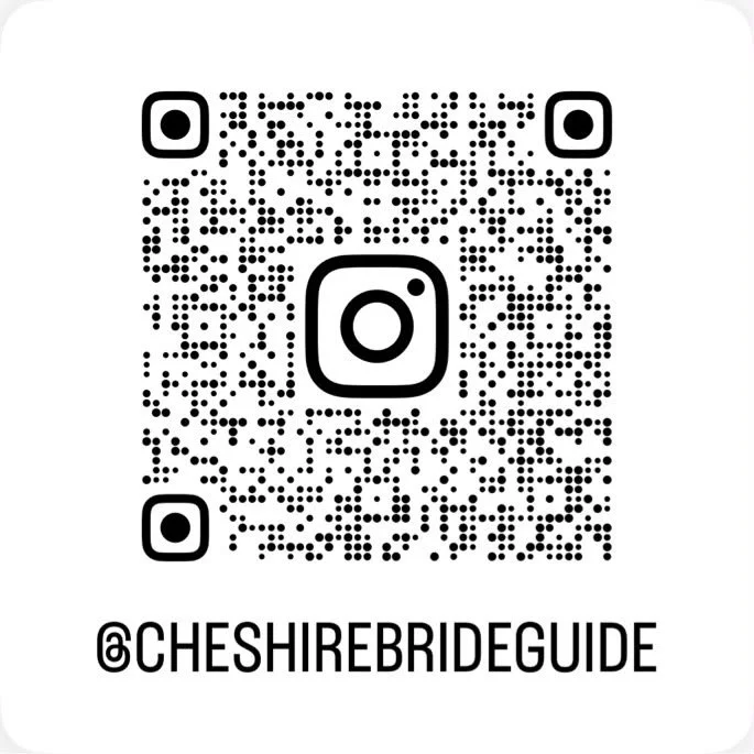QR code with the Instagram logo at the center and the text '@CHESHIREBRIDEGUIDE' below.