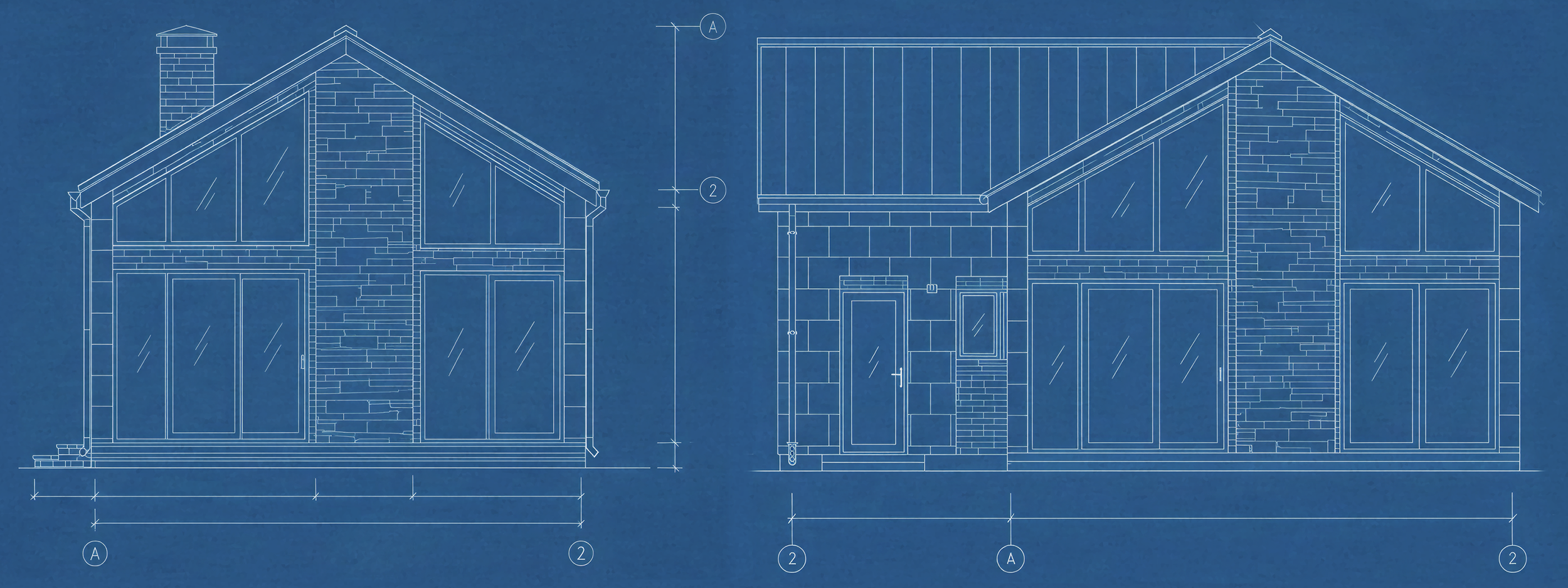 Guest house blueprint side elevation render.