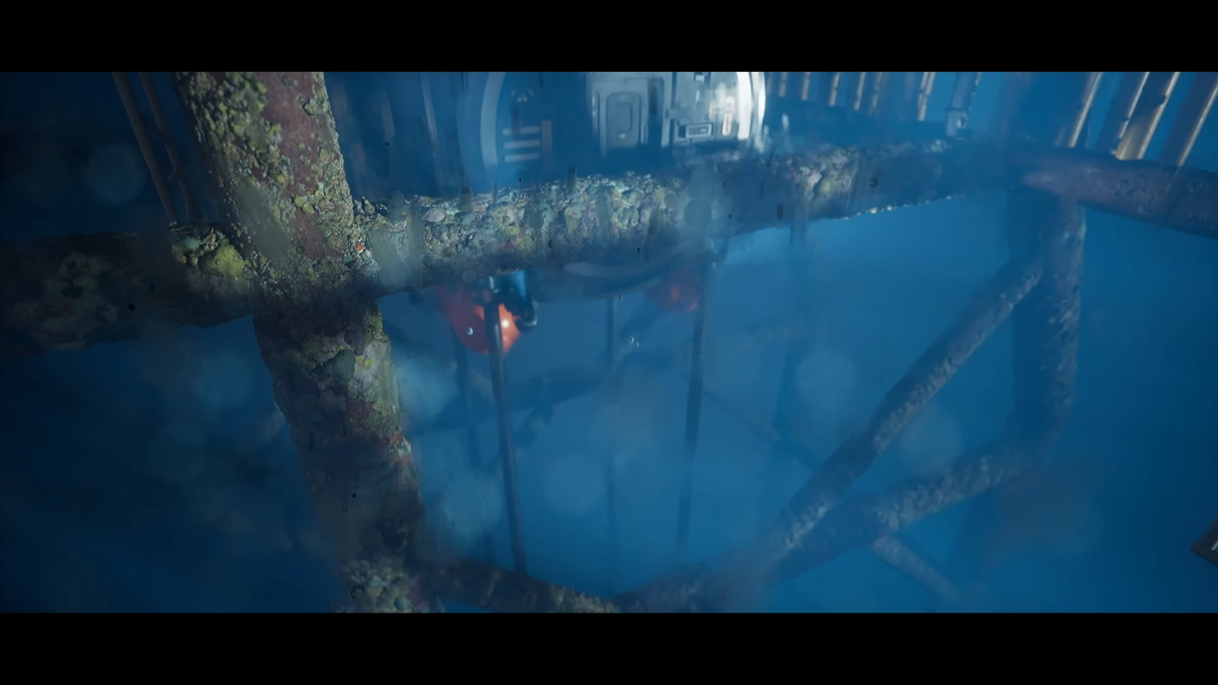 Still image from the Warped Universe cinematic showing the Celedon ocean station sub. Rendered in Unreal.