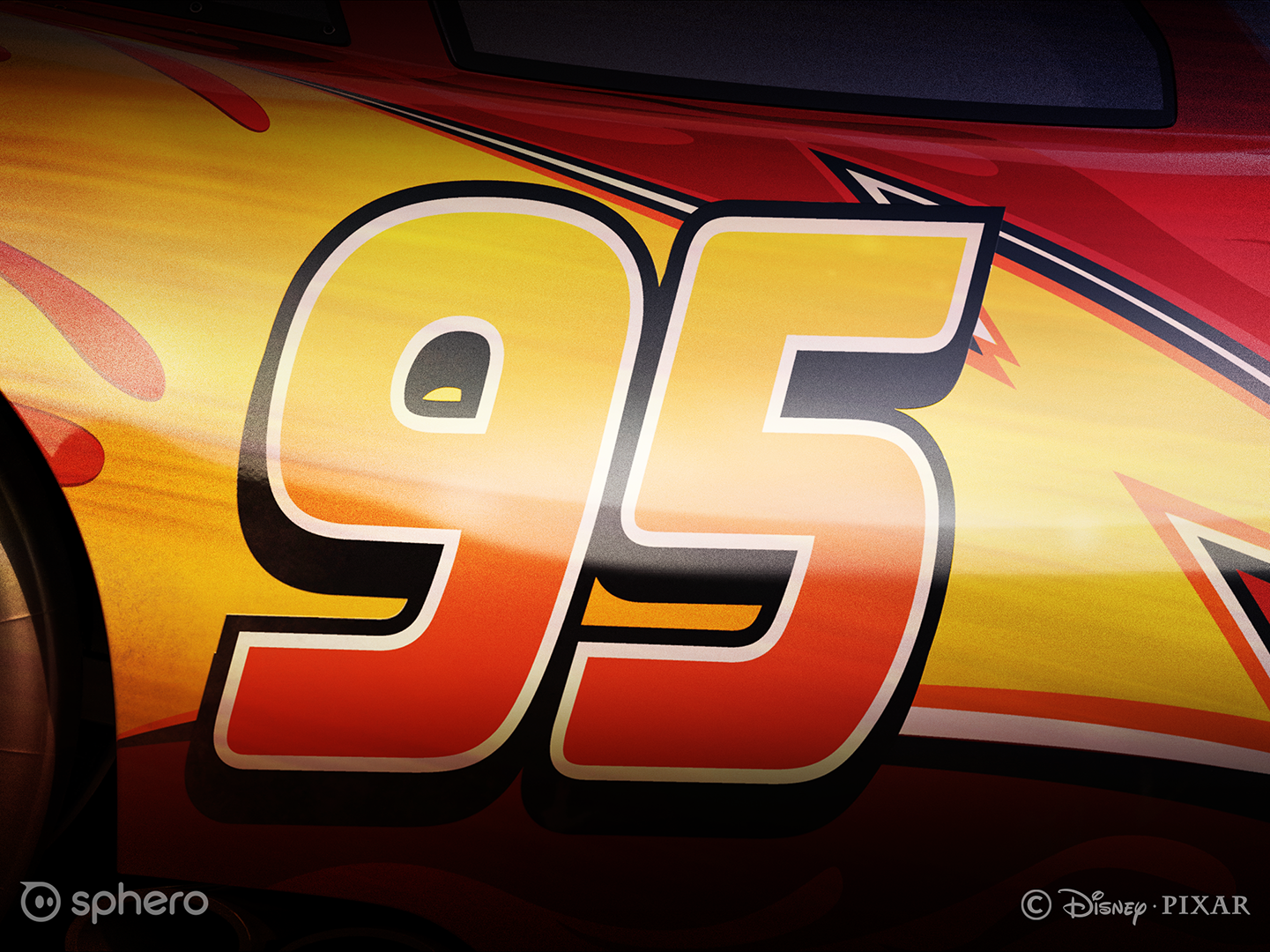 Close up image of the Lightning McQueen logo recreated for the splash screen for the robot car app, for Sphero, Pixar and Disney, using Adobe Suite products.