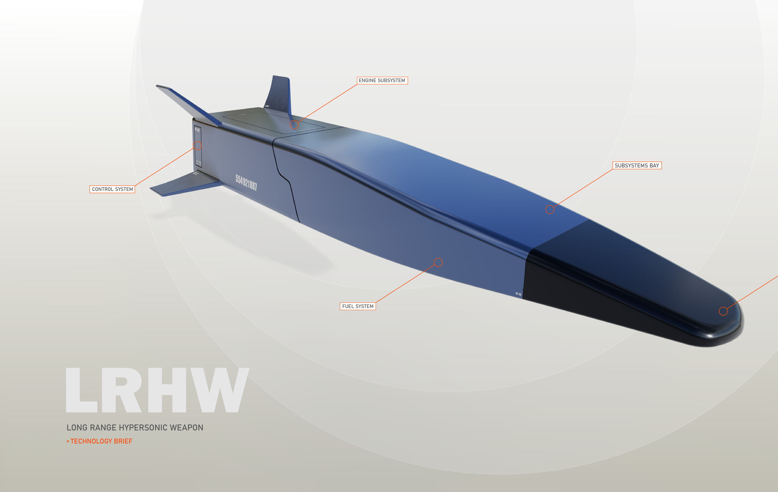 Rendering of a Long Range Hypersonic Weapon with system callouts.