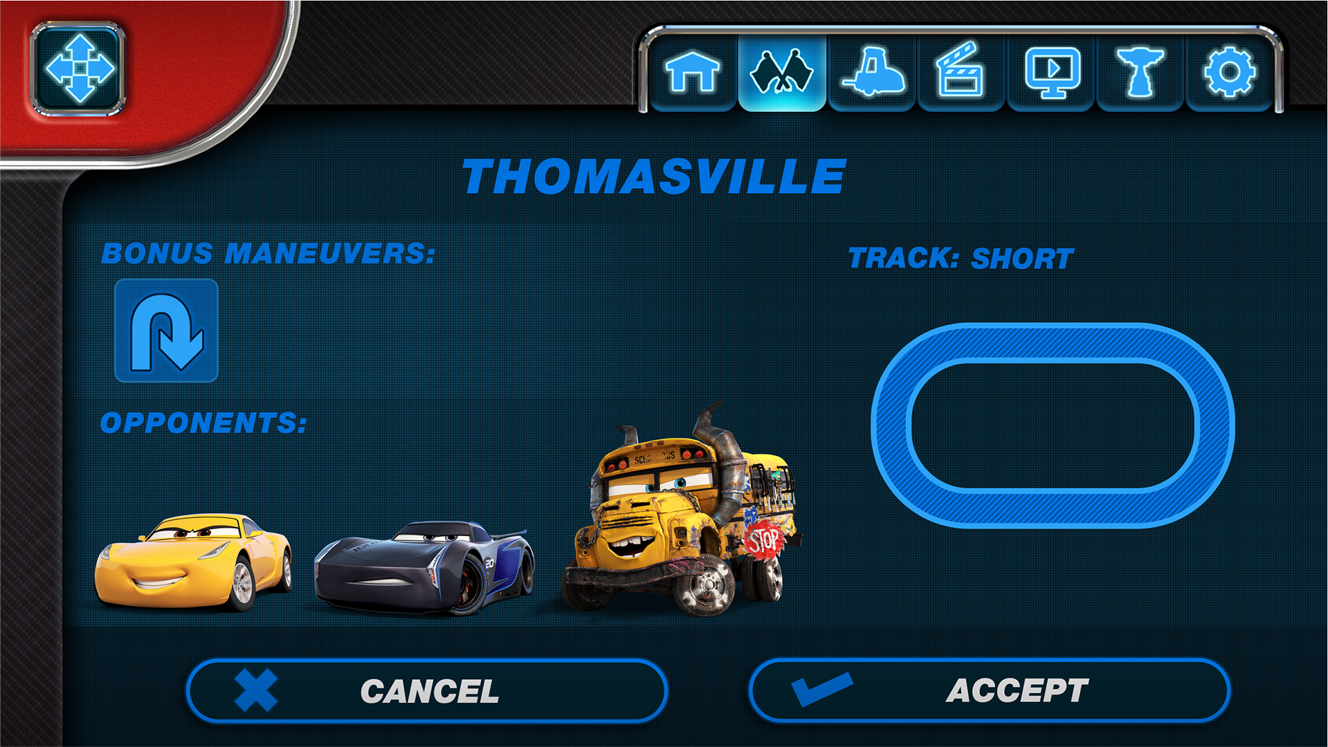 Track select screen UI/UX for the Lightning McQueen App. for Sphero.
