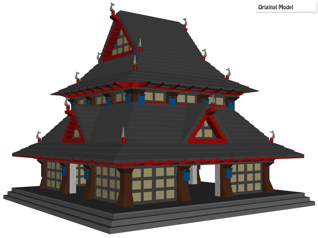 LEGO Universe Dojo asset depicting the mesh, materials, occlusion and optimization.