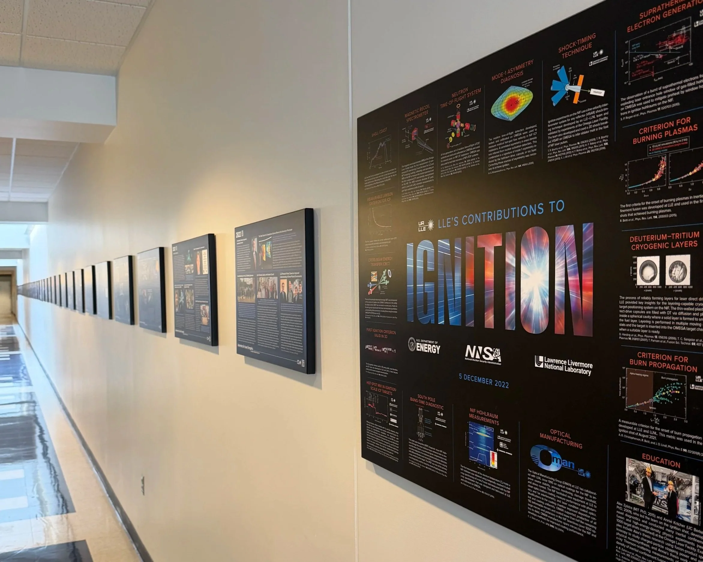Lead and art direct the creation of LLE’s timeline hallway installation, a long-running environmental graphics project documenting key milestones in the laboratory’s history. Work collaboratively with my team each year to research, design, and produc