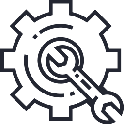 A gear with a wrench inside it, symbolizing settings or maintenance.