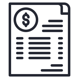 A document with a dollar sign icon and lines of text, resembling a financial statement or invoice.
