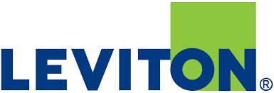 Leviton logo with the company name in blue text and a green square icon.