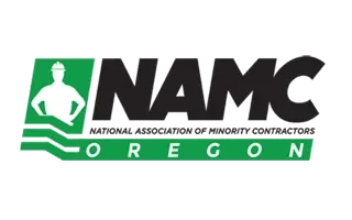 Logo of NAMIC Oregon, featuring a construction worker figure and green lines.