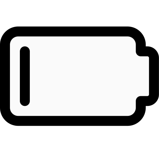 Icon of a battery with a low charge indicator.