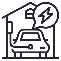 Electric vehicle charging station with a car connected, lightning bolt icon indicating charging power.
