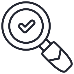 Magnifying glass with check mark inside, symbolizing inspection or verification.