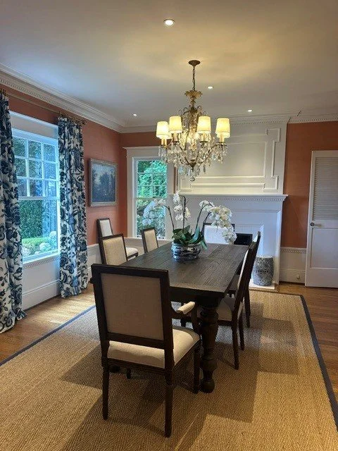 Crystal chandelier dining room lighting design in a Portland-area remodel