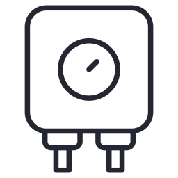 Outline of a wall-mounted electrical gauge or meter with a dial.