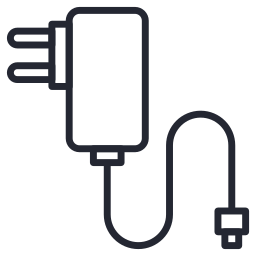 Outline of a plug-in power adapter with a cord.