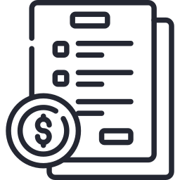 Line art illustration of a receipt with a dollar sign and checkboxes.