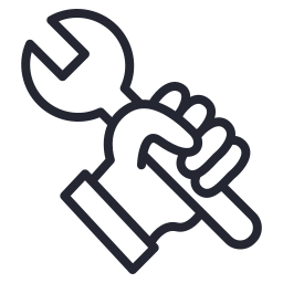 Outline of a hand holding a wrench.
