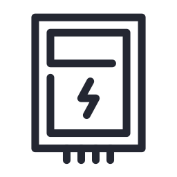An illustration of an electrical component with a lightning bolt symbol in the center, representing a circuit breaker or electrical device.