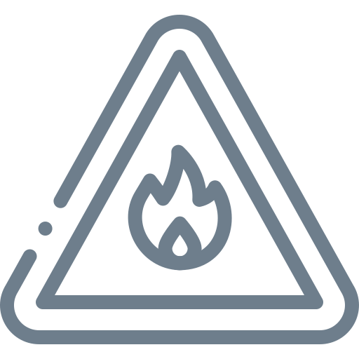 Warning symbol with a flame icon inside a triangle.